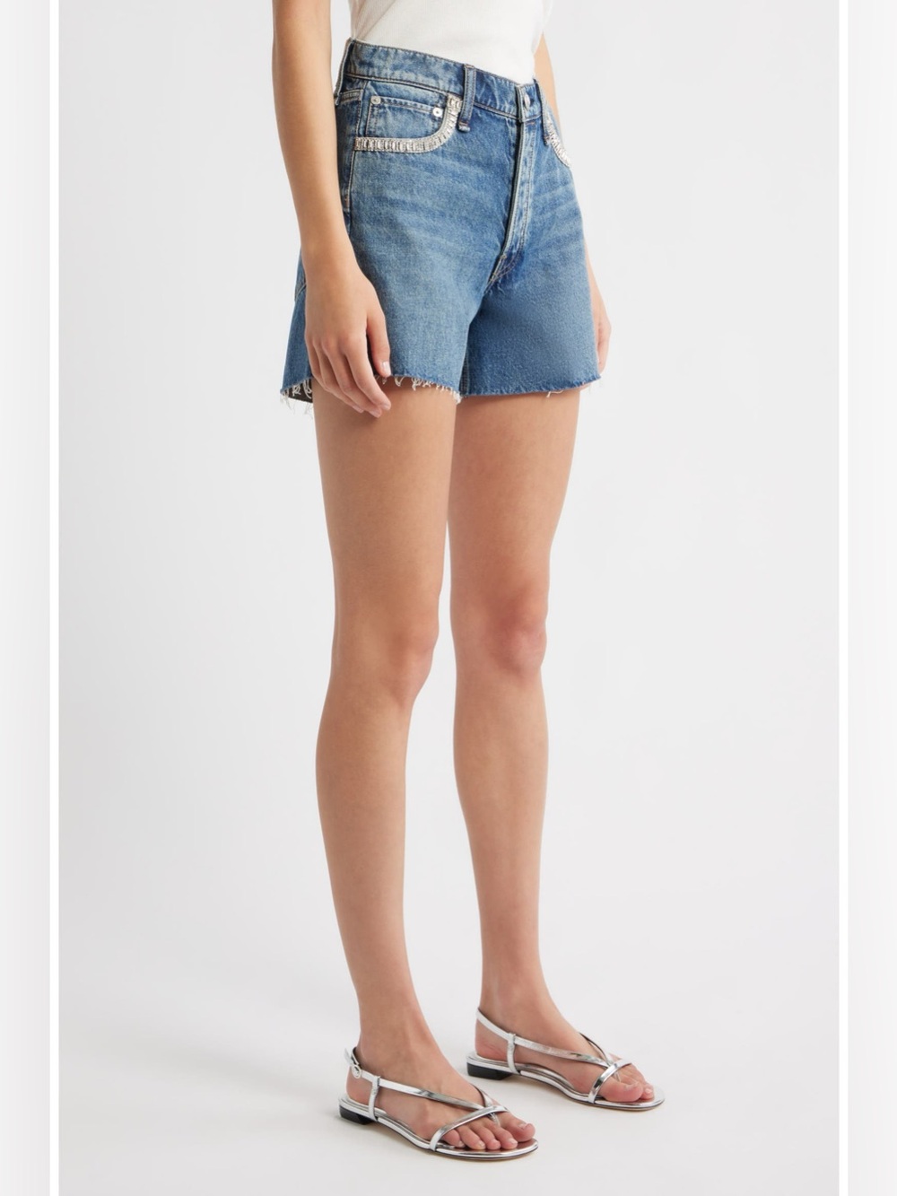 NWT Rag & Bone Everit Jewel Mid-Rise Blue Denim Jean Shorts with Raw Hem Size 25